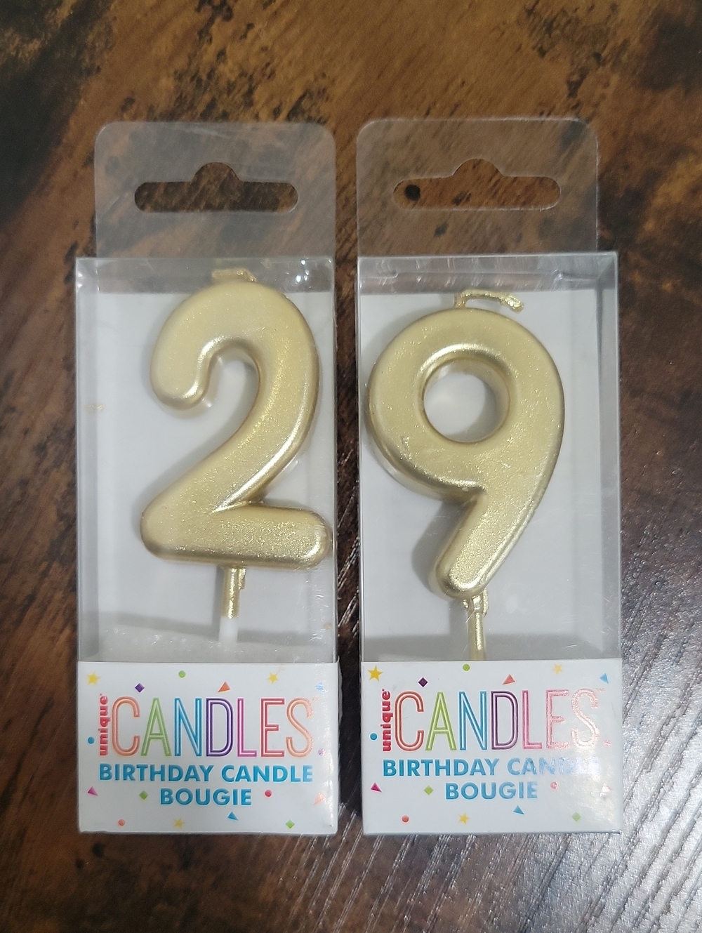 Gold Number 29 Birthday Candle Set - 2 and 9 Brand New
